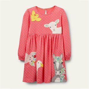 Mini Boden Farm Animals Applique Dress in Lollipop Pink, Size 6-7y, $50